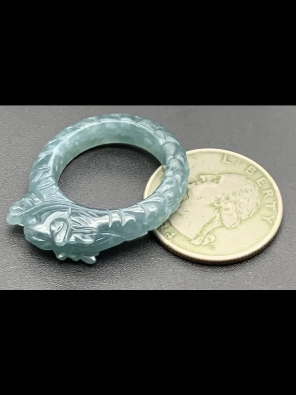 Certificate Jadeite jade Green Protection wealth Dragon Ring Size9